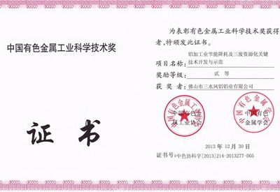 El Segundo Puesto del Premio de Ciencia y Tecnología de la Provincia de Guangdong de la Industria de Metales No Ferrosos de China